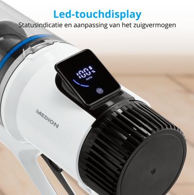 MEDION P400 W - Scopa Senza Fili - Potenza di Aspirazione 26 kPa - Filtro HEPA - Accessori Integrati - 3 Livelli di Potenza