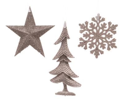 Hanger plastic glitter poederroze assorti kerstbal hangdeco kerst Decoris - Decoris