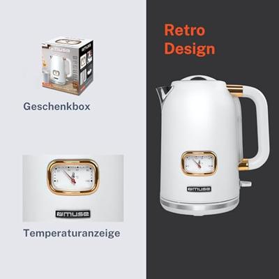 Muse MS-030W - Elektrische waterkoker, 1,7 L, wit/messing Muse MS-030W - Elektrische waterkoker, 1,7 L, wit/messing