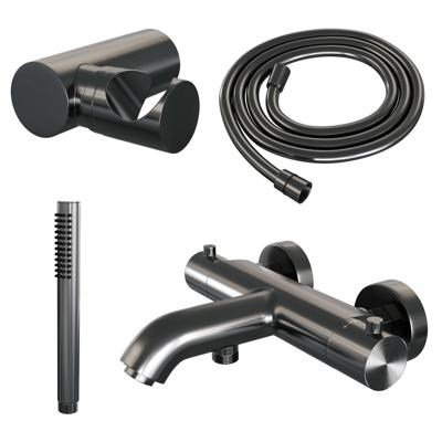 BRAUER Gunmetal Edition opbouw baddouche thermostaatkraan SET 03 met wandhouder en staaf handdouche en doucheslang gunmetal geborsteld PVD BRAUER Gunmetal Edition opbouw baddouche thermostaatkraan SET 03 met wandhouder en staaf handdouche en doucheslang gunmetal geborsteld PVD