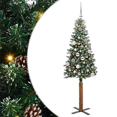 VidaXL Slanke kerstboom groen 150 cm pvc en massief dennenhout