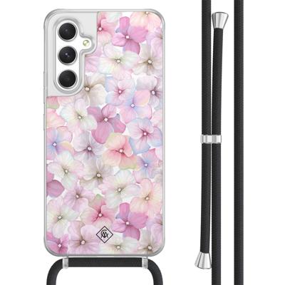 Samsung Galaxy A54 hoesje met koord - Floral hortensia