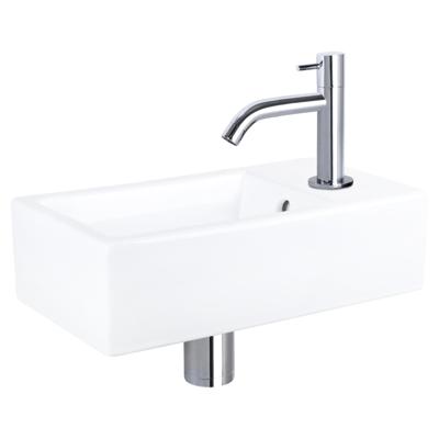 Differnz Force fonteinset - 40x22x11.5cm - Rechthoek - 1 kraangat - Gebogen chromen kraan - Keramiek Wit SW477198/SW494076/SW696219/SW724040