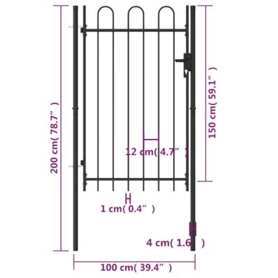 VidaXL Poort met gebogen bovenkant enkel 1x1,5 m staal zwart