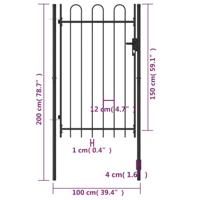 Poort met gebogen bovenkant enkel 1x1,5 m staal zwart - thumbnail