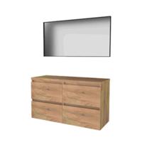 Basic-Line Framed 46 Badkamermeubelset - 120 x 46 cm - Greeploos - 4 Lades - Wastafelblad - Spiegel met Zwart Aluminium Frame - Whisky Oak - thumbnail