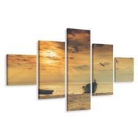 Schilderij - Boten op het strand, 5 luik, Premium Print - thumbnail