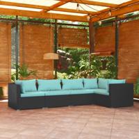5-delige Loungeset met kussens poly rattan zwart - thumbnail