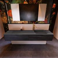 Badkamermeubelset Mondiaz Erin 200 cm met 2 Lades met RIDGE Wastafel Rechts Dark grey met 1 kraangat Greeploos Mat Antracite - thumbnail