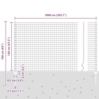VidaXL Hek met paal groen 1,2 x 10 m staal en pvc