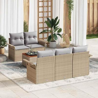 Tuinbankenset met kussen 6 pcs Beige poly rattan