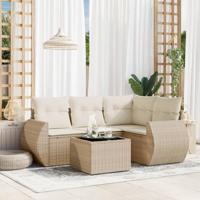 5-delige Loungeset met kussens poly rattan beige - thumbnail