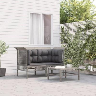Tuinhoekbanken met kussens 2 st poly rattan grijs