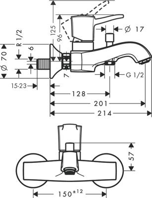 Hansgrohe metropol classic badkraan m omstel m koppelingen hoh=15 cm, chroom