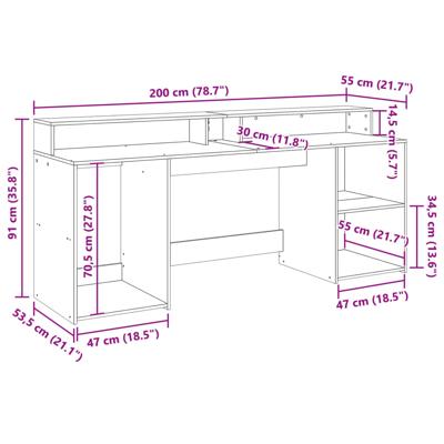 Bureau met LED-verlichting 200x55x91 cm bewerkt hout wit