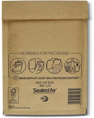 Mail Lite luchtkussenenveloppen, goud, C/0, 150 x 210 mm, doos van 200 stuks