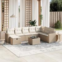 8-delige Loungeset met kussens poly rattan beige - thumbnail