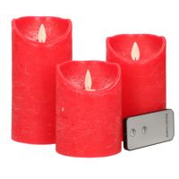 Anna's Collection LED kaars flame effect rustiek set 7.5 cm rood 3 stuks - thumbnail