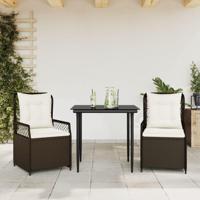 3-delige Tuinset met kussens poly rattan bruin - thumbnail