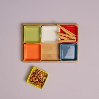 Remember Schalenset met Houten Dienblad Set van 7 Stuks