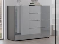 Dressoir OAKLAIR 1 deur en 4 lades grafiet/hoogglans grijs - thumbnail