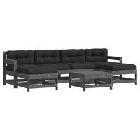 7-delige Loungeset met kussens massief hout grijs - thumbnail