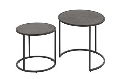 Ronde set van 2 salontafels MOUNTAIN SOUL 60cm zwart natuursteen design metaal - 45675