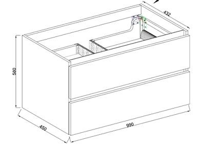 Wiesbaden Marmaris losse onderkast + 2 laden mat zwart 100 cm