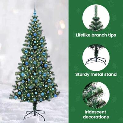 VidaXL Kunstmatig voorverlicht kerstboom groen 210 cm pvc en metaal VidaXL Kunstmatig voorverlicht kerstboom groen 210 cm pvc en metaal