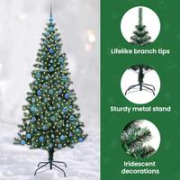 VidaXL Kunstmatig voorverlicht kerstboom groen 210 cm pvc en metaal - thumbnail