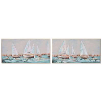 Schilderij Home ESPRIT Wit Turkoois Jacht Mediterrane 120 x 3,8 x 60 cm (2 Stuks)
