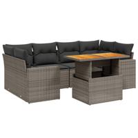 7-delige Loungeset met kussens poly rattan grijs - thumbnail