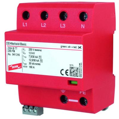 DEHN 941316 DSH B TT 255 FM Combi-afleider Overspanningsbeveiliging voor: Verdeelkast 50 kA 1 stuk(s) DEHN 941316 DSH B TT 255 FM Combi-afleider Overspanningsbeveiliging voor: Verdeelkast 50 kA 1 stuk(s)