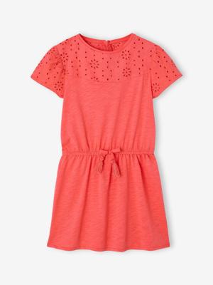 Meisjesjurk met Engels borduursel koraal