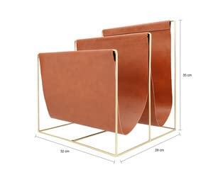 QUVIO Tijdschriftenrek van metaal en leer - Bruin met goud