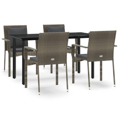 5-delige Tuinset met kussens poly rattan zwart en grijs