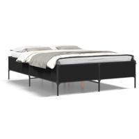 Bedframe bewerkt hout metaal zwart 150x200 cm - thumbnail
