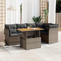 6-delige Loungeset met kussens poly rattan grijs - thumbnail