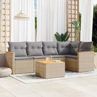 6-delige Loungeset met kussens poly rattan gemengd beige - thumbnail