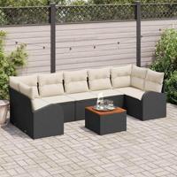 Tuinbankenset met kussen 8 pcs Zwart poly rattan - thumbnail