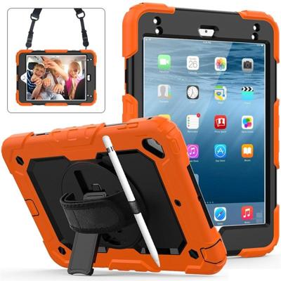 Schokbestendige kleurrijke silicagel + PC beschermende case voor iPad mini 2019/Mini 4 met houder & schouderriem & hand riem & pen sleuf (oranje)