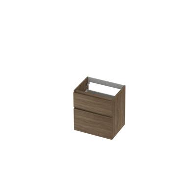 INK - Onderkast 2 Laden Greeploos Hout Decor met Houten Keerlijst A-symmetrisch - 600x450x650 Mm - Zuiver Eiken