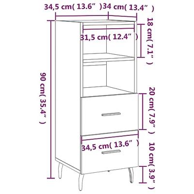 Dressoir 34,5x34x90 cm bewerkt hout betongrijs