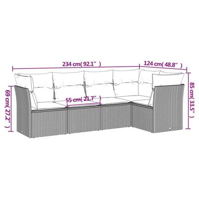 5-delige Loungeset met kussens poly rattan zwart - thumbnail