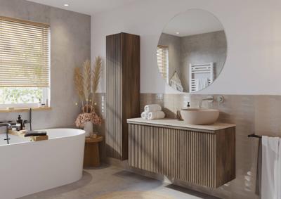 Ben Linea badmeubel incl. beige betonnennen waskom rechts 120x45x71cm eiken grijs