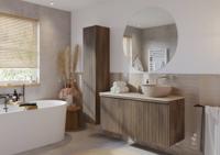 Ben Linea badmeubel incl. beige betonnennen waskom rechts 120x45x71cm eiken grijs - thumbnail