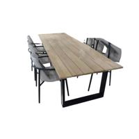 Tuinset Kaihou tafel black, teak 300x100 cm met 4 stoelen Youkou stoel black, flax beige - black, mixed grey Yoi - Yoi - thumbnail