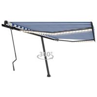 Luifel handmatig uittrekbaar met LED 450x300 cm blauw en wit - thumbnail