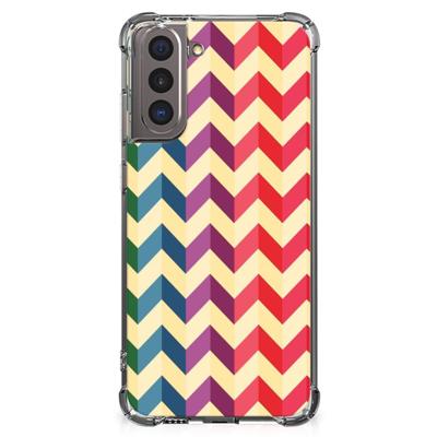 Samsung Galaxy S21 Doorzichtige Silicone Hoesje Zigzag Multi Color Samsung Galaxy S21 Doorzichtige Silicone Hoesje Zigzag Multi Color