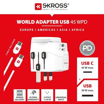 Skross 1.302474 Reisstekker Pro Light USB AC45PD World